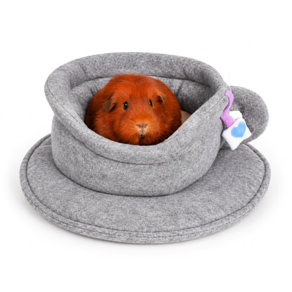 Grey Teacup Cuddle Cup Bed for guinea pigs with guinea pig sitting inside