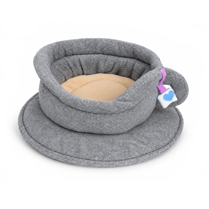 Grey Teacup Cuddle Cup Bed with matching round fleece saucer