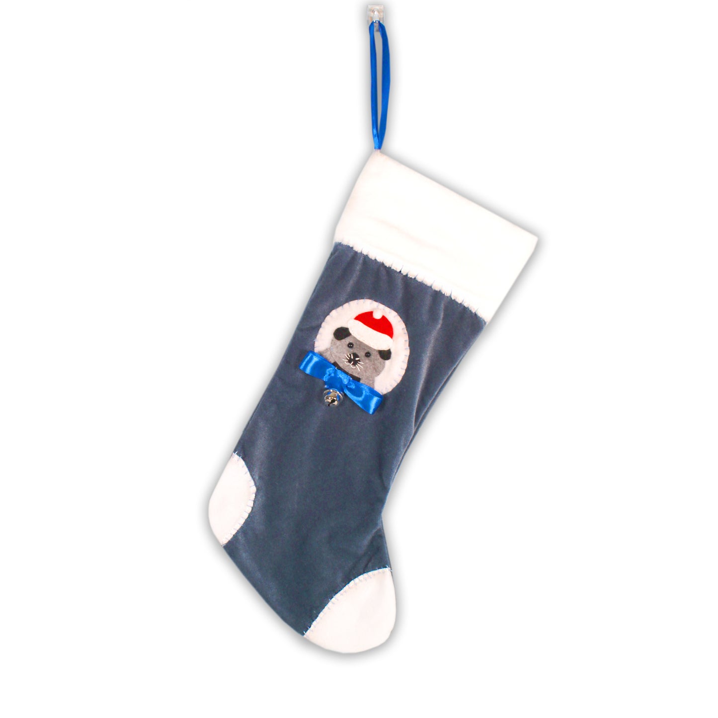 Grey & Black Piggy Luxury Velvet Christmas Stocking