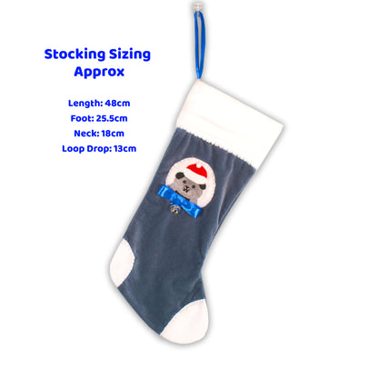 Grey & Black Piggy Luxury Velvet Christmas Stocking
