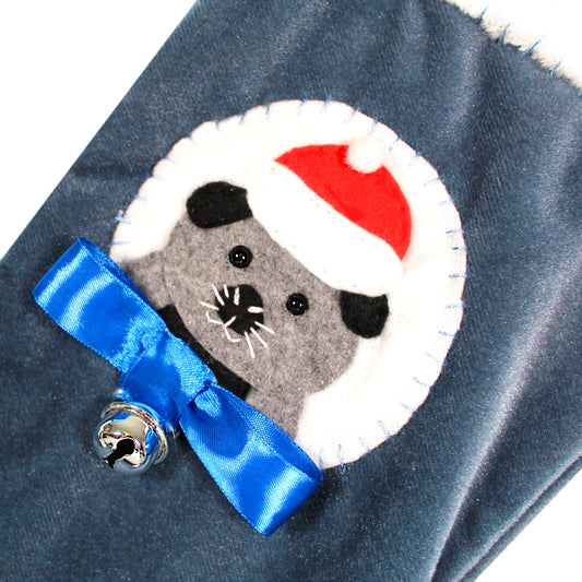 Grey & Black Piggy Luxury Velvet Christmas Stocking