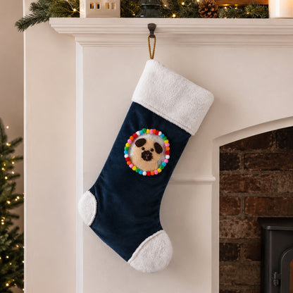 Guinea Pig Christmas Stocking – Blue Velvet & Cream Californian Guinea Pig