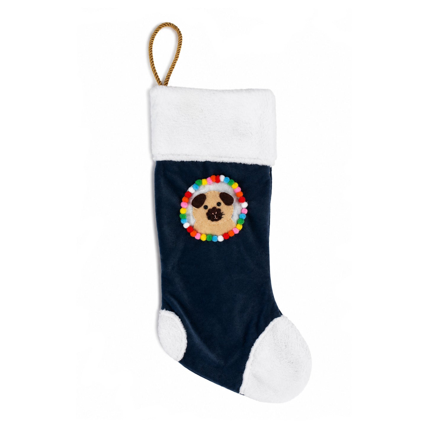 Handmade guinea pig Christmas stocking in blue velvet with cream Californian guinea pig design