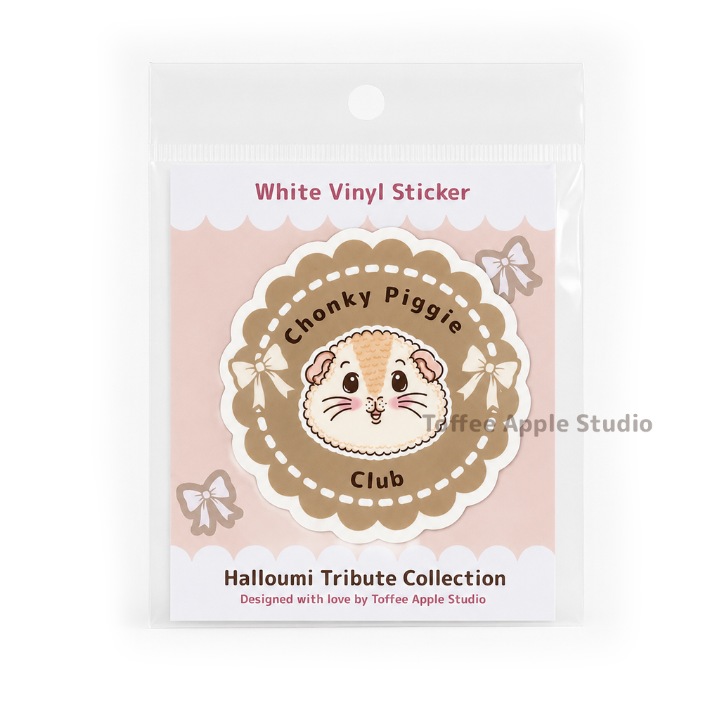 Chonky Piggy Club guinea pig sticker in clear packaging