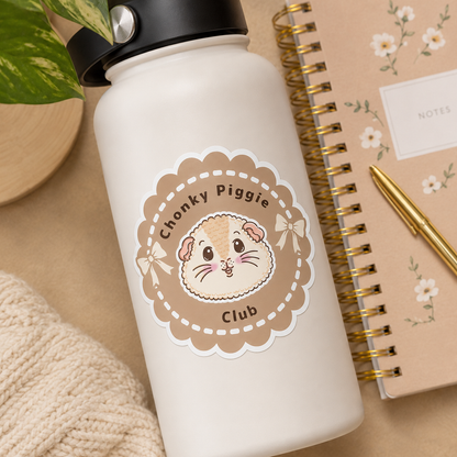 Chonky Piggy Club guinea pig sticker on a white tumbler