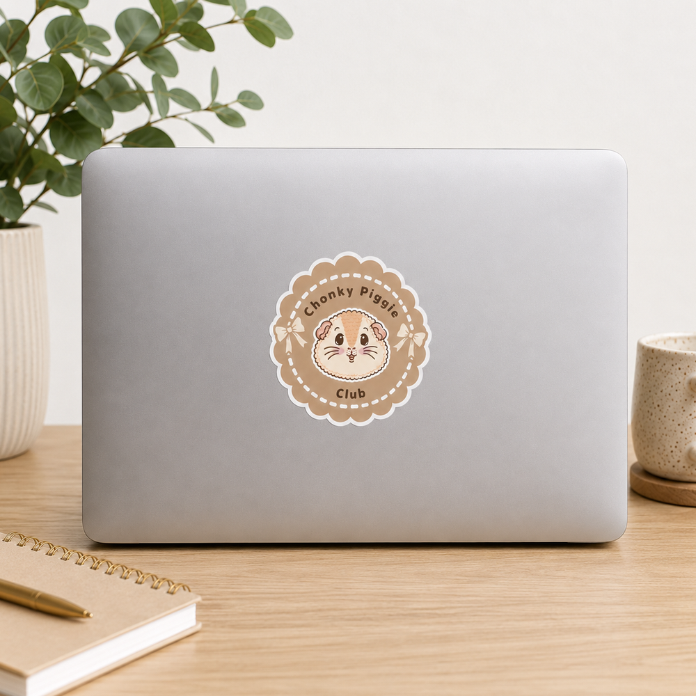 Chonky Piggy Club guinea pig sticker on a white tumbler