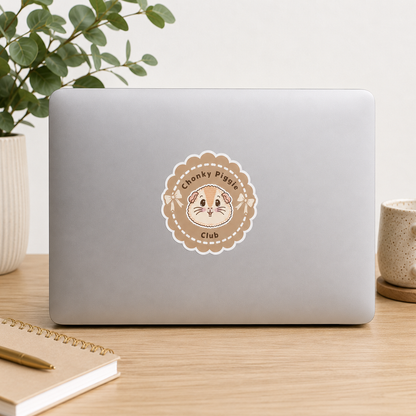 Chonky Piggy Club guinea pig sticker on a white tumbler