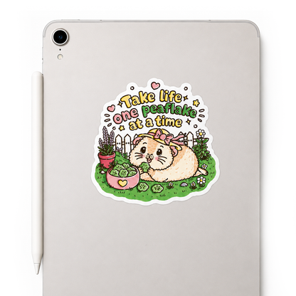 Take Life One Peaflake at a Time guinea pig sticker on a phone case