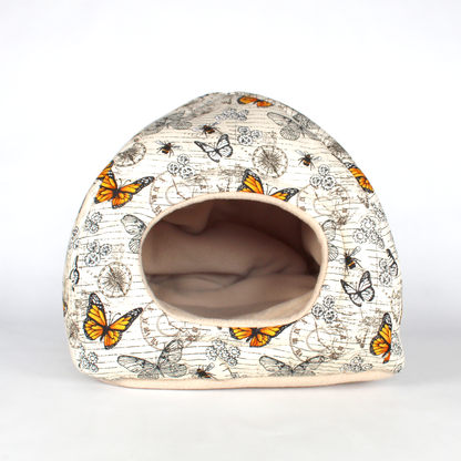 Steampunk Butterfly Hidey House, empty front viw of the hideout for guinea pigs show the soft anti pill fleece inner
