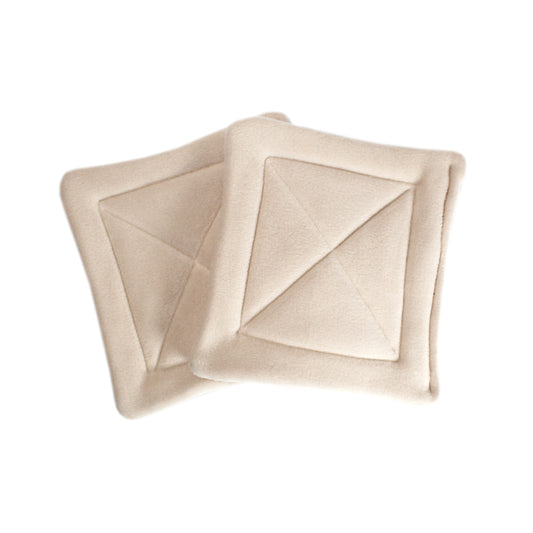 Pair Of Absorbent Beige Fleece Pee Pads For Guinea Pigs, top view of the pee mats for guinea pigs