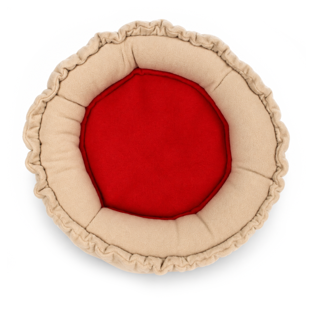 Jam Tart guinea pig doughnut bed with biscuit-coloured fleece and red centre