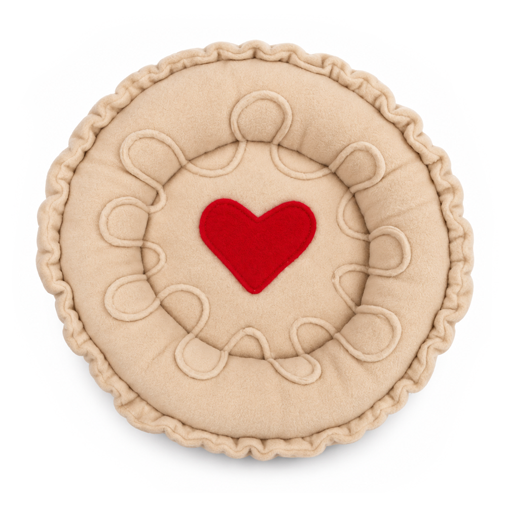 Halloumi Jammy Dodger guinea pig doughnut bed with red heart embellishment