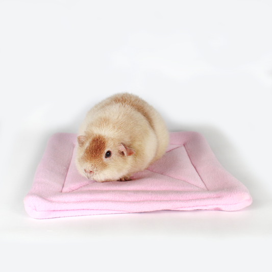 Large Square Light Pink Guinea Pig Pee Pad, front view of the wee wee mat with a guinea pig sat on top