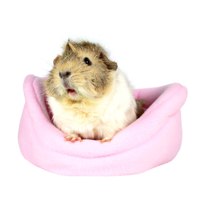 Baby Pink Guinea Pig Bed, front view with guinea pig inside