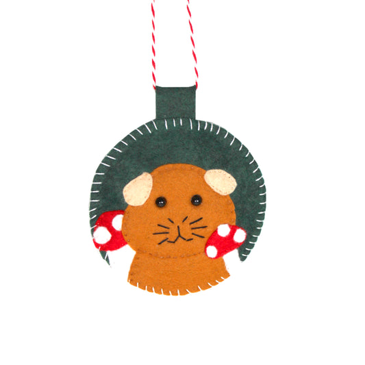 Felt Guinea Pig With Mushroom Ornament