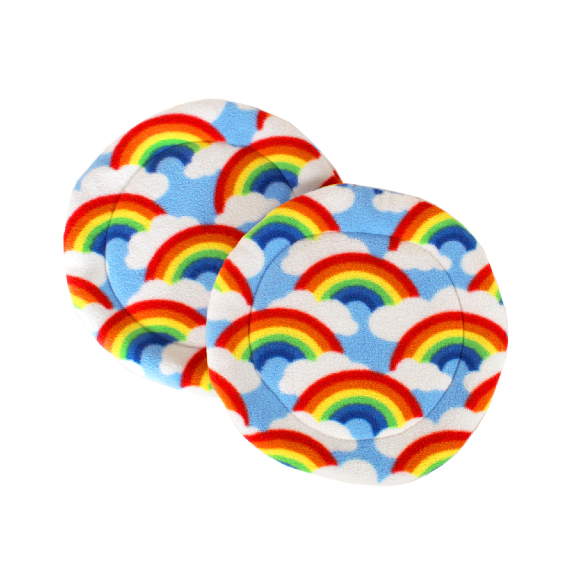 Pair Of Rainbow Round Pee Pads, top view of the guinea pig pee pads