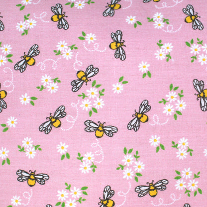 Pink Bee Guinea Pig Hidey Hut, close up view of the pink bee pattern cotton fabric