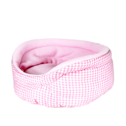 Pink Gingham Guinea Pig Bed, side view empty