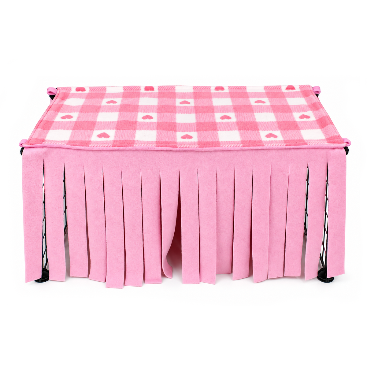 Pink Heart Gingham large fleece forest for guinea pigs with pink fleece curtains