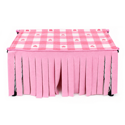 Pink Heart Gingham large fleece forest for guinea pigs with pink fleece curtains