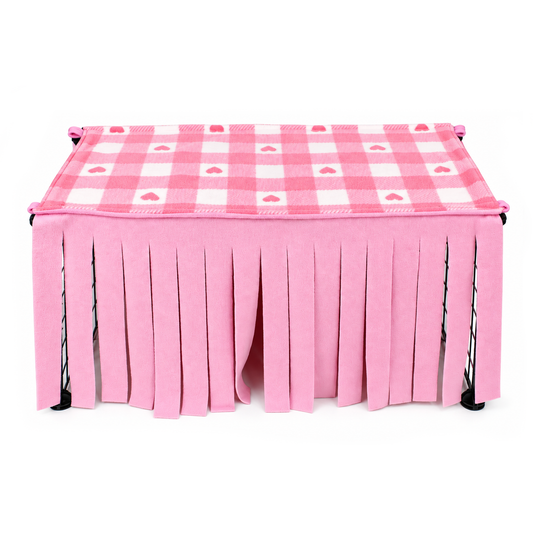 Pink Heart Gingham large fleece forest for guinea pigs with pink fleece curtains