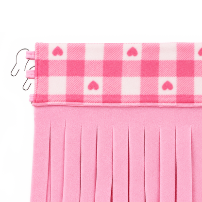 Pink Heart Gingham large guinea pig fleece forest with pink curtains and clips
