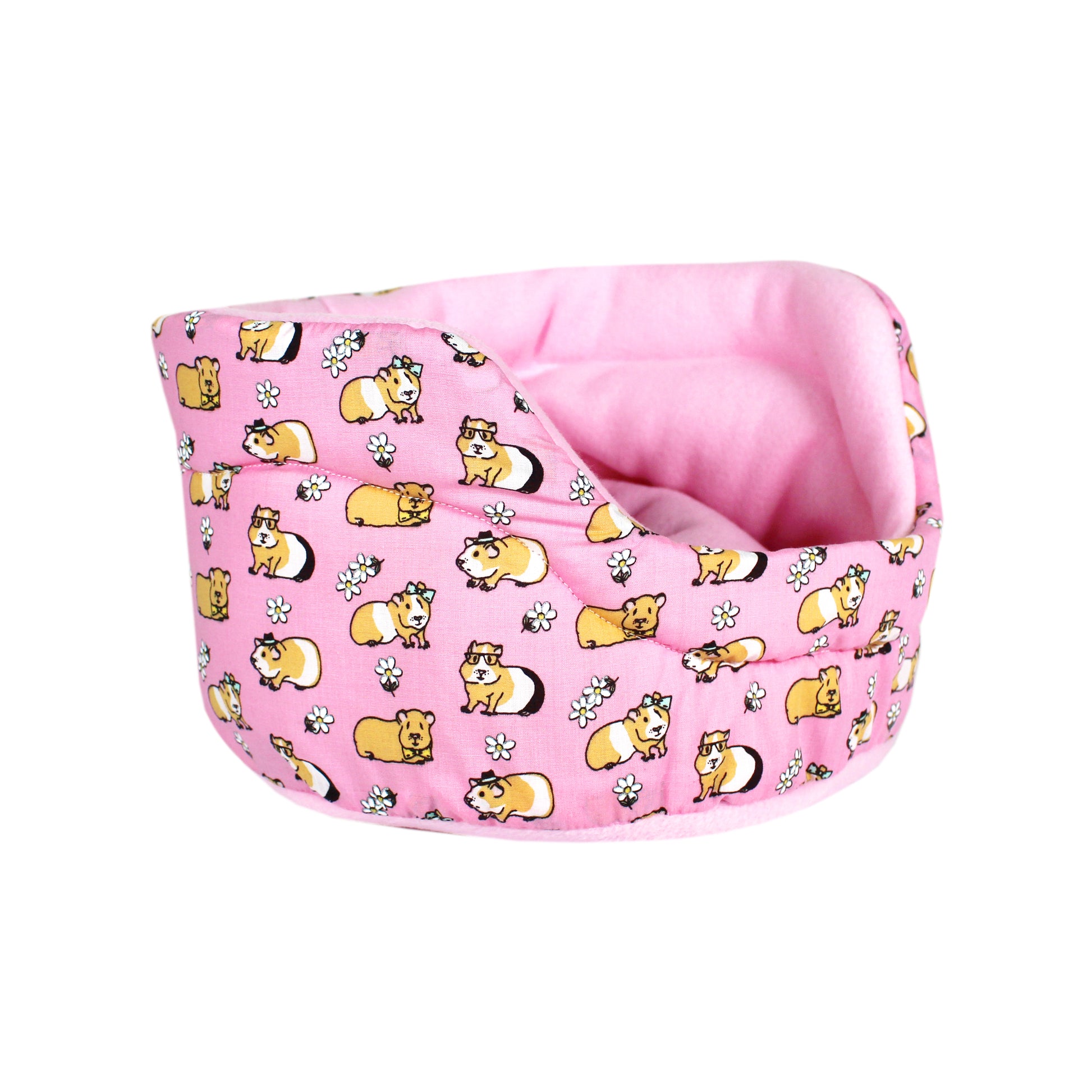 Pink Guinea Pig Pattern Bed for Guinea Pigs, side view empty