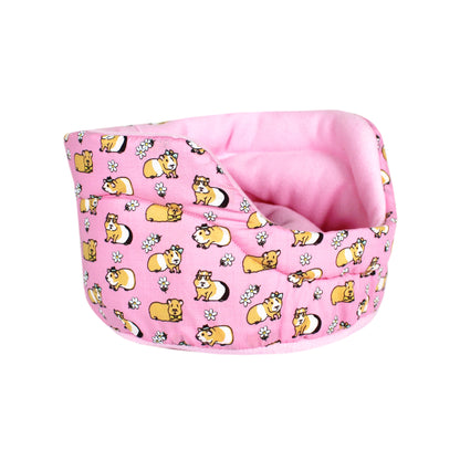Pink Guinea Pig Pattern Bed for Guinea Pigs, side view empty