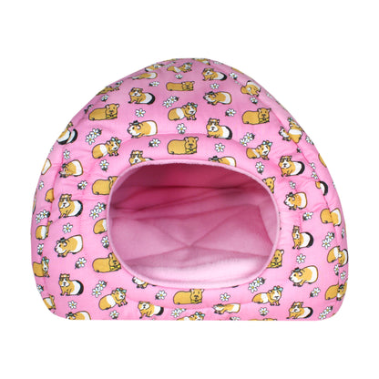 Pink Guinea Pig Pattern Hidey Hut, front view of the empty hidey house