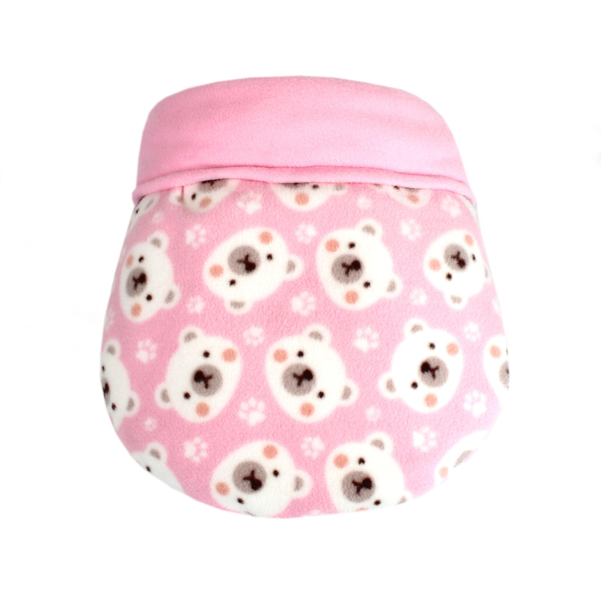 Pink container with bear pattern on a white background