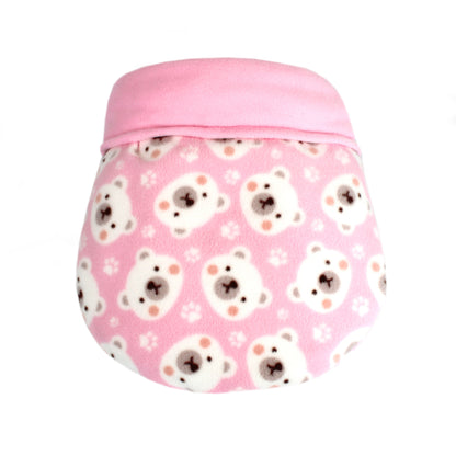 Pink container with bear pattern on a white background
