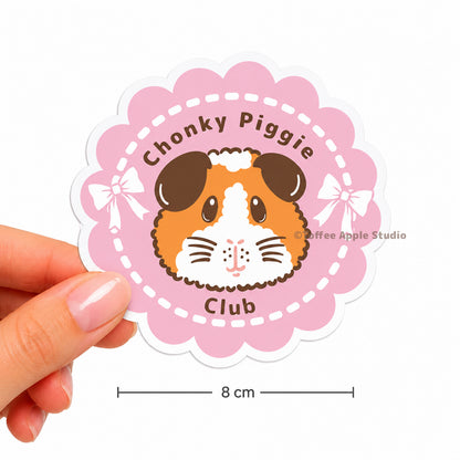 Pink Chonky Piggie Club Guinea Pig Vinyl Sticker - Clear