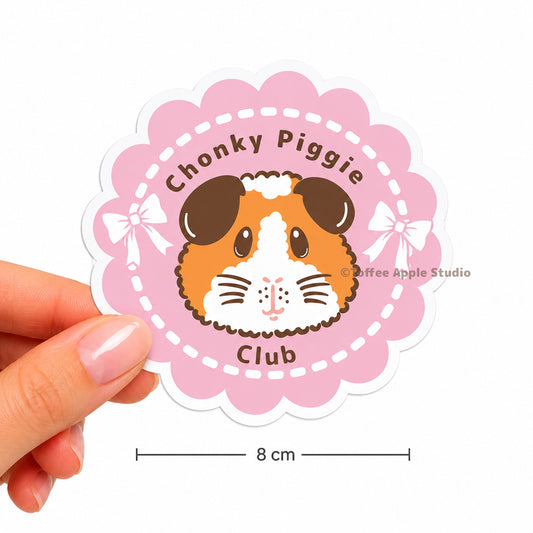 Pink Chonky Piggie Club Guinea Pig Vinyl Sticker - Clear