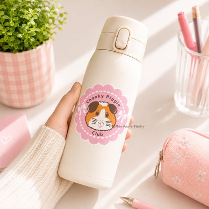Pink Chonky Piggie Club Guinea Pig Vinyl Sticker - Clear