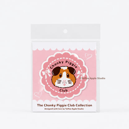 Pink Chonky Piggie Club Guinea Pig Vinyl Sticker - White