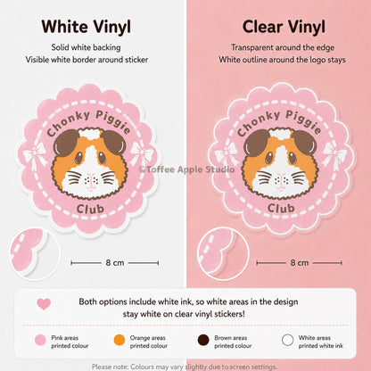 Pink Chonky Piggie Club Guinea Pig Vinyl Sticker - White