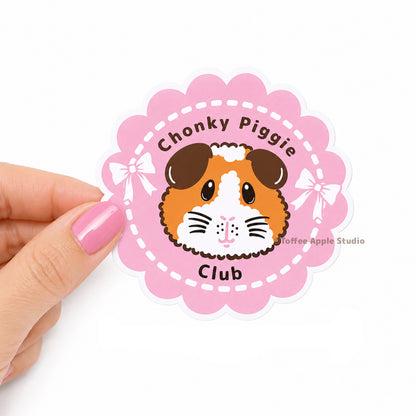 Pink Chonky Piggie Club Guinea Pig Vinyl Sticker - Clear