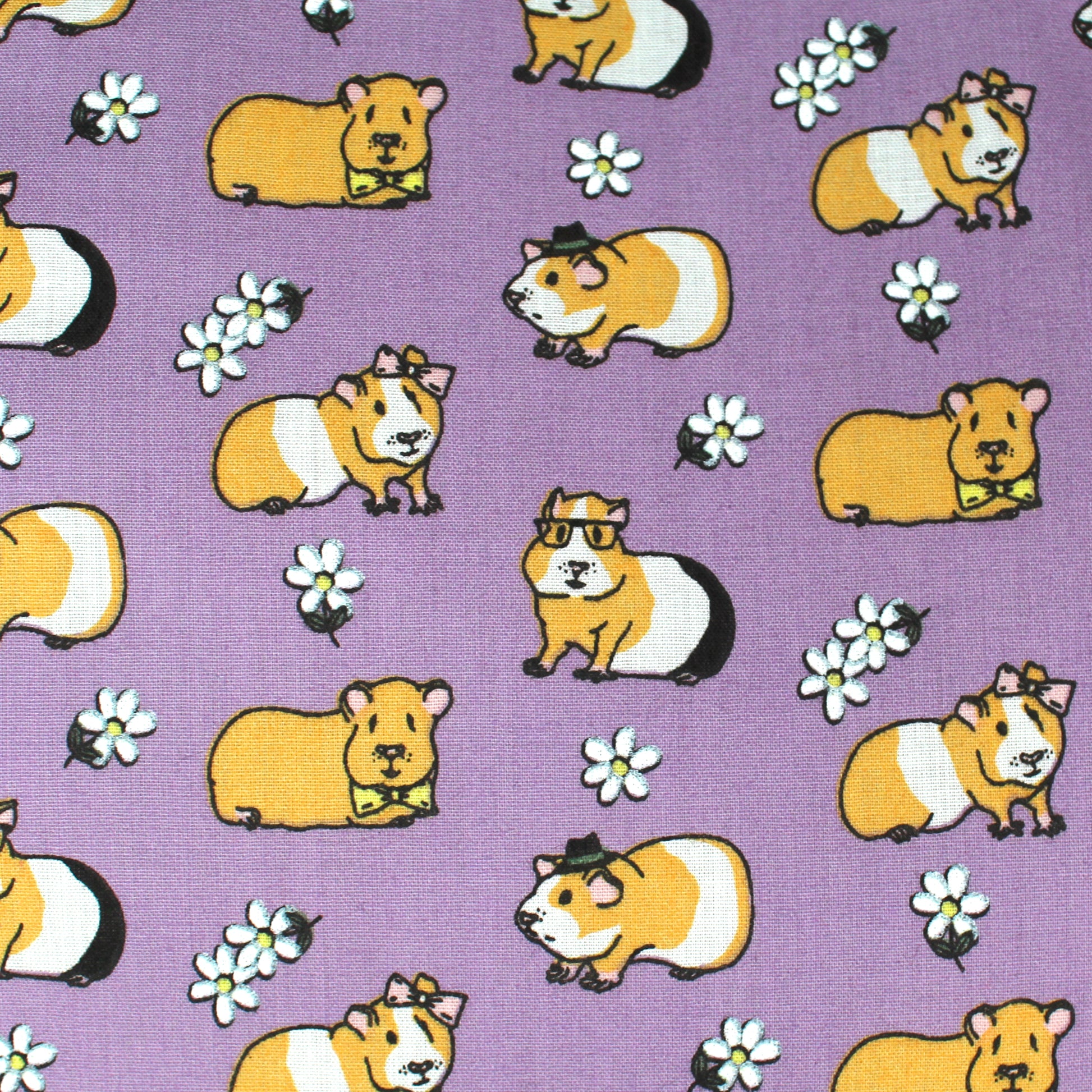 Purple Guinea Pig Pattern Hidey Hut, close up view of the cute guinea pig pattern fabric