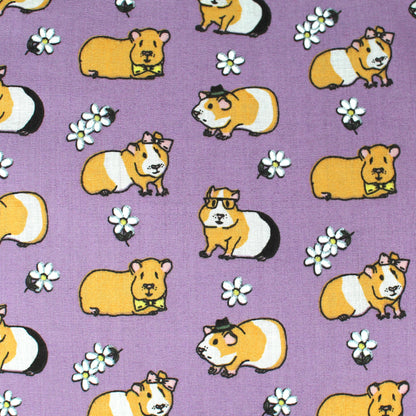 Purple Guinea Pig Pattern Hidey Hut, close up view of the cute guinea pig pattern fabric