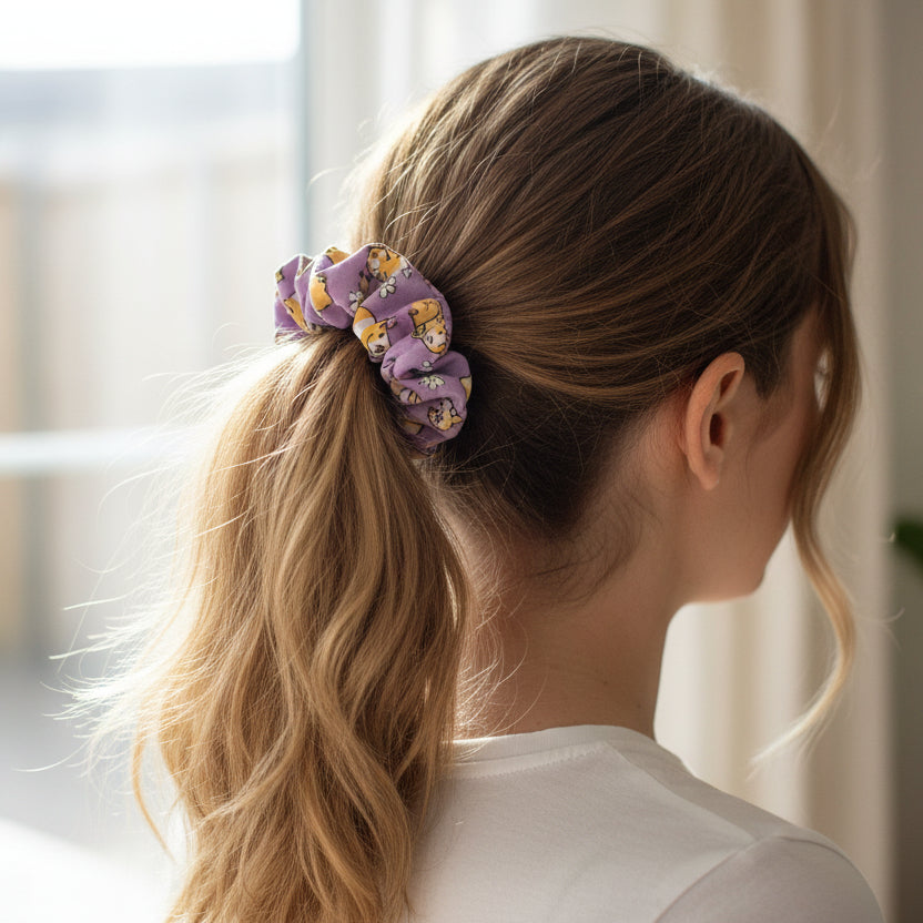 Purple Guinea Pig Hair Scrunchie - Large Or Regular Scrunchie