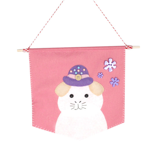 White Felt Guinea Pig Flag - Piggy Wall Tapestry