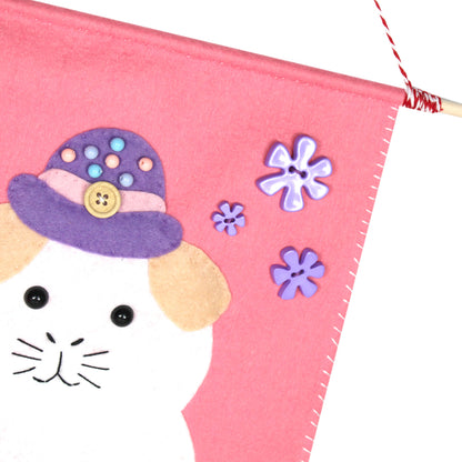 White Felt Guinea Pig Flag - Piggy Wall Tapestry