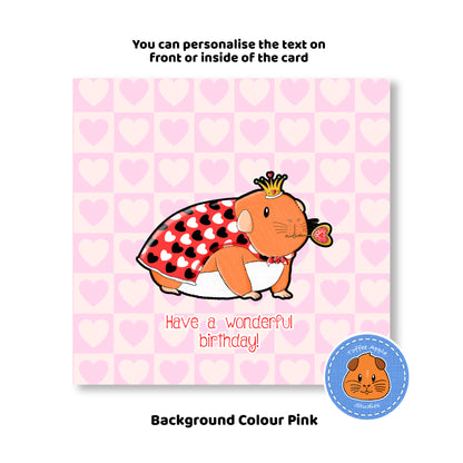 Queen Guinea Pig Birthday Card, personalised birthday card pink