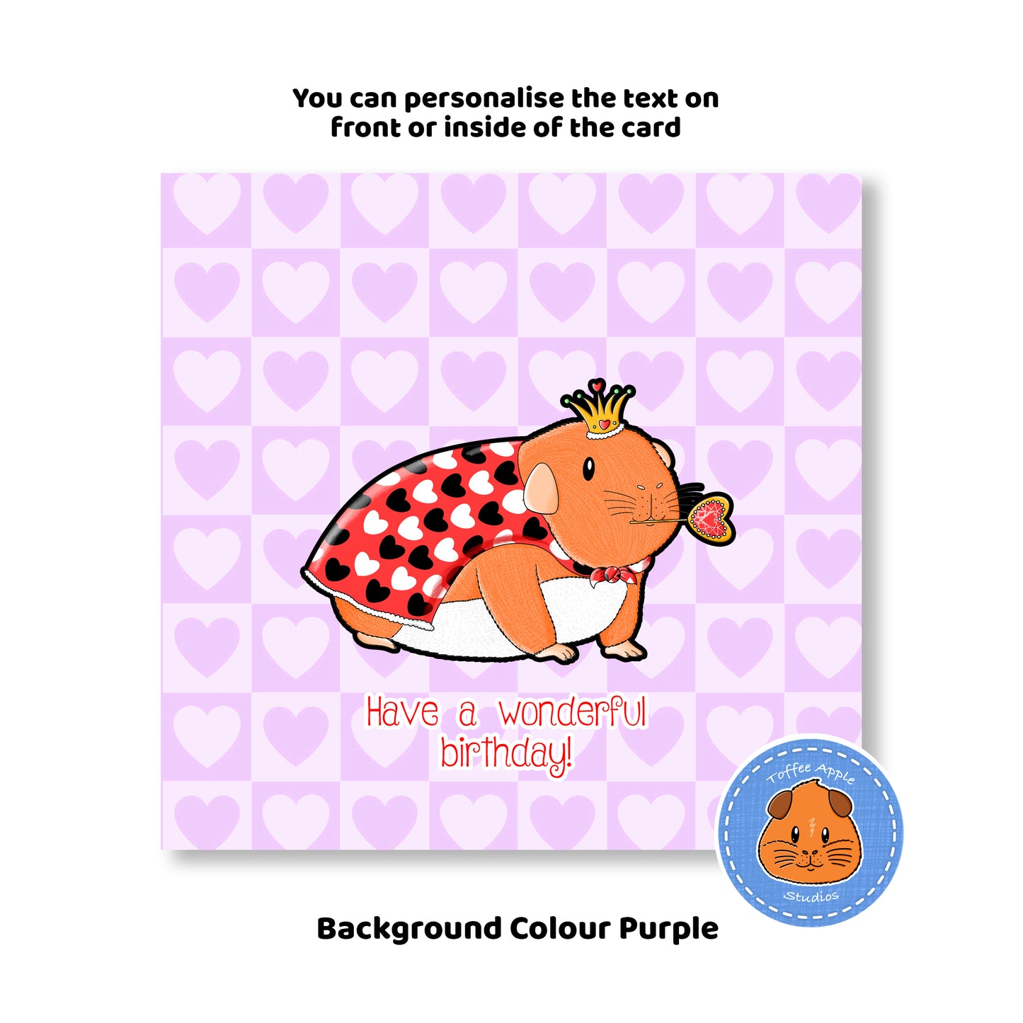 Queen Guinea Pig Birthday Card, customized greeting card purple