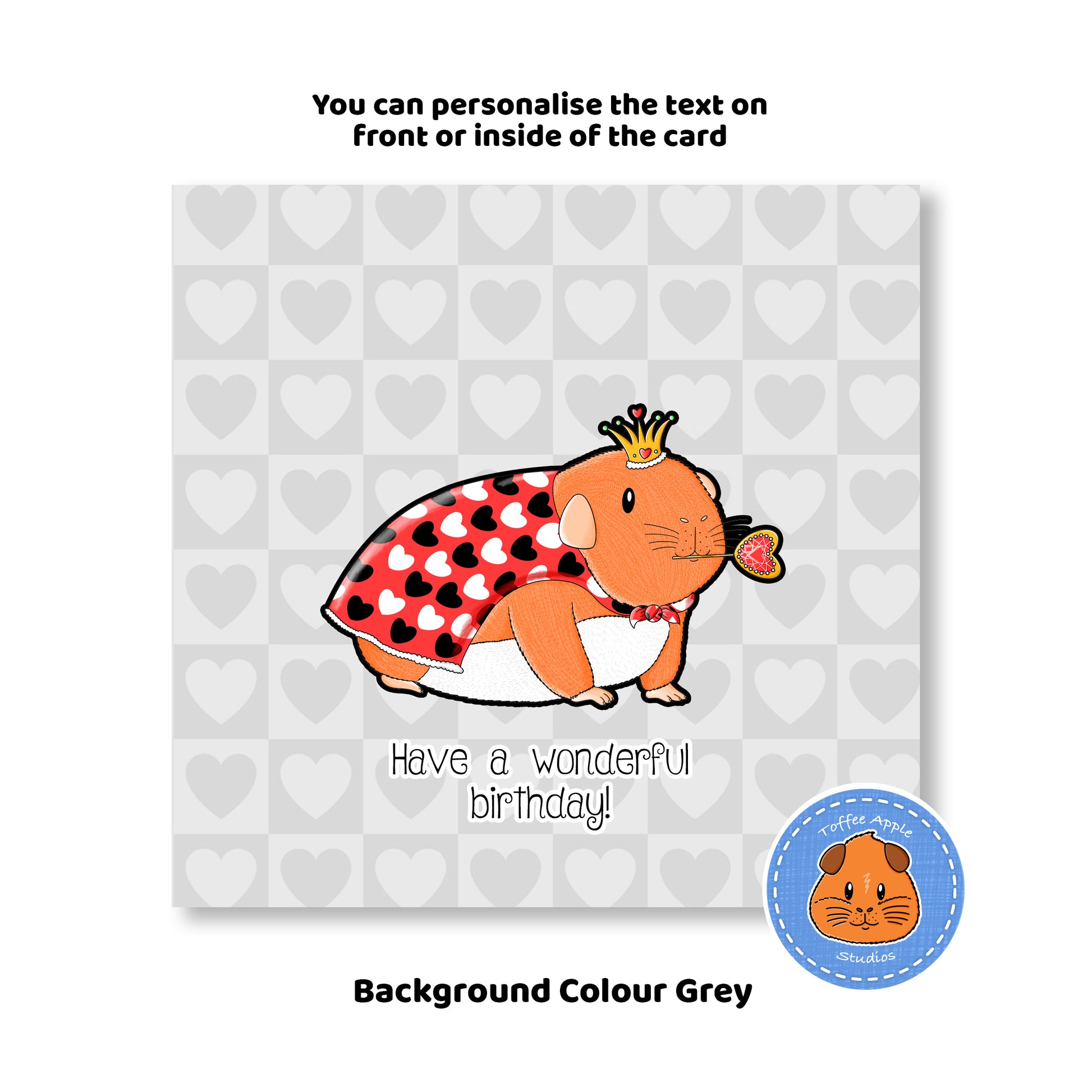 Queen Guinea Pig Birthday Card, grey funny birthday card