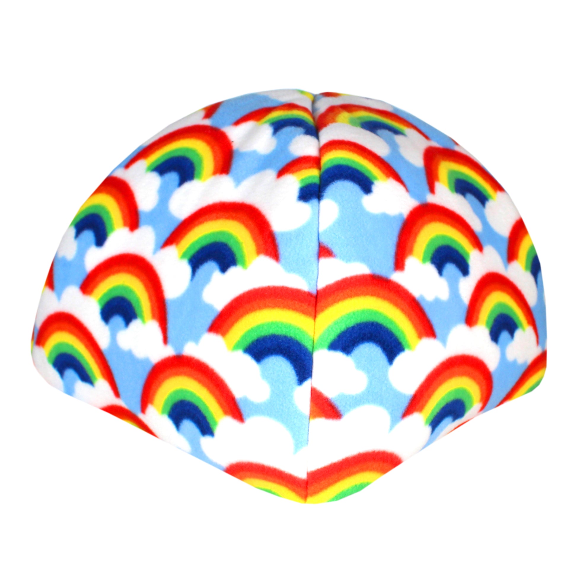 Rainbow Fleece Hidey House for Guinea Pigs, rear view of the hideout