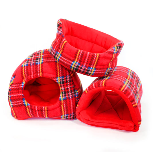 Red plaid pet bed on a white background