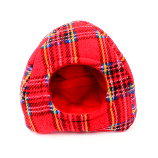 Red plaid pet bed on a white background