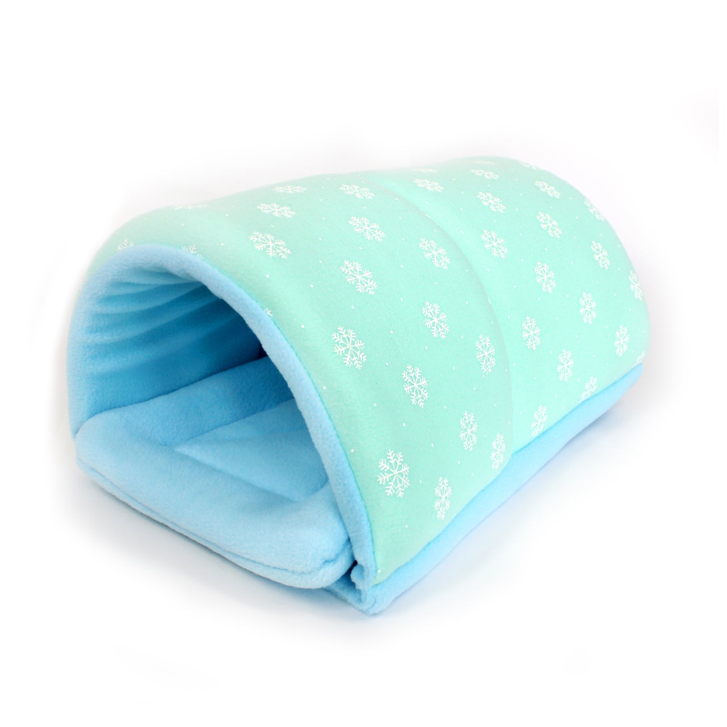 Foldable pet bed with snowflake pattern on a white background