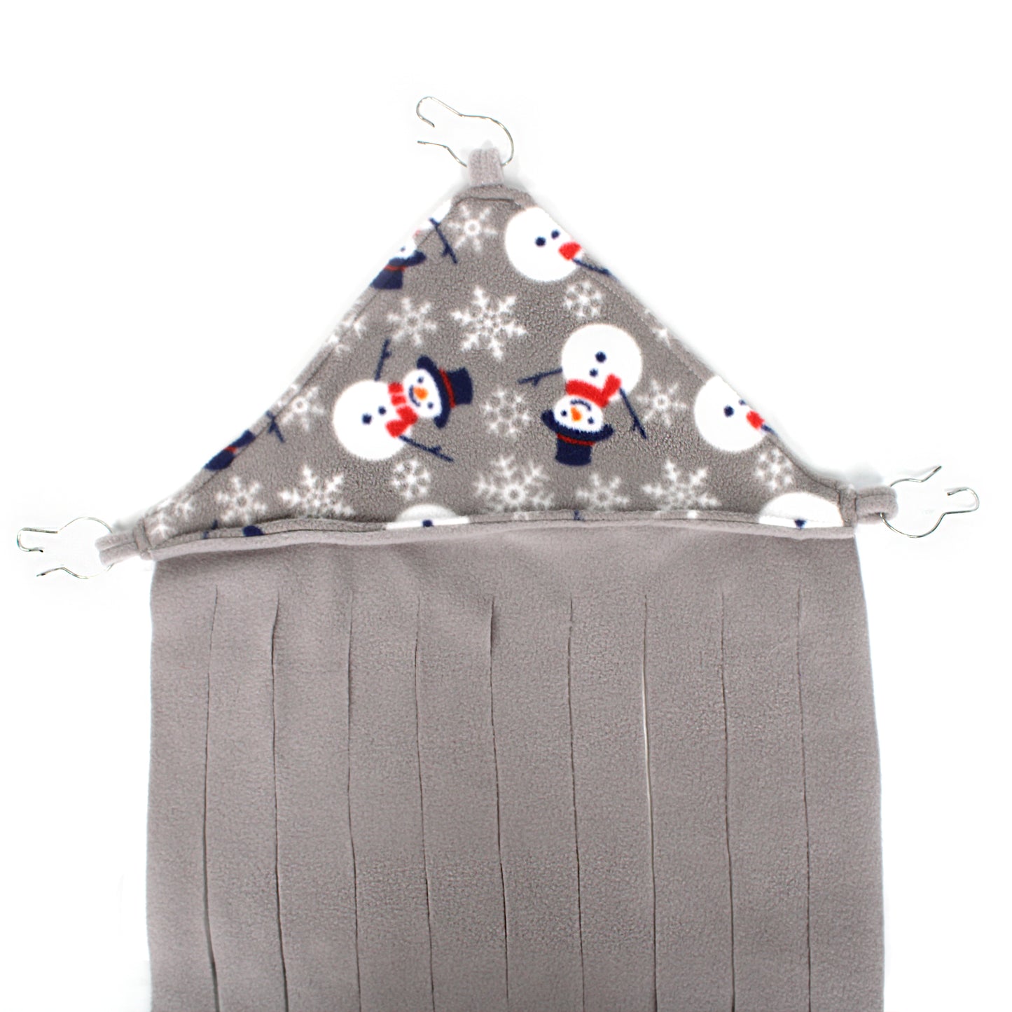 Gray fabric with snowman pattern on a white background